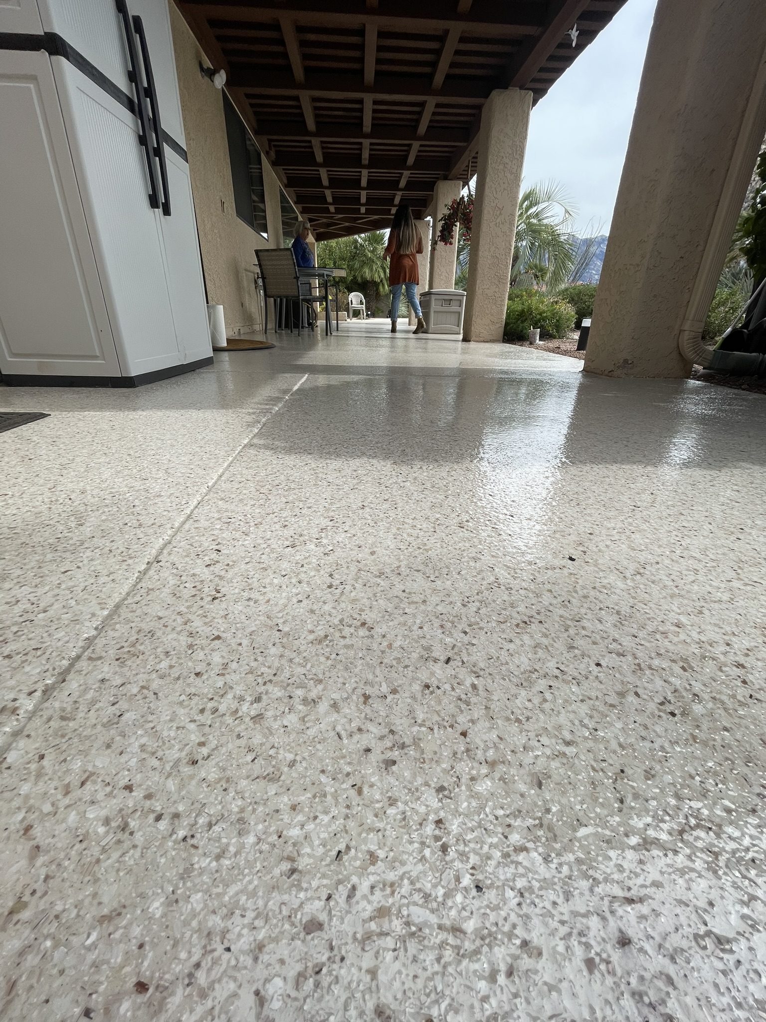 Outdoor Patio Concrete Crack Repair And Concrete Coating Completed in Saddlebrook, AZ